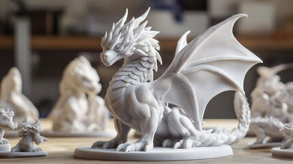 3D Printed Dragon Figurine: White, Fantasy, Miniature, Collectible, Model