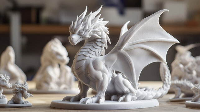 3D Printed Dragon Figurine: White, Fantasy, Miniature, Collectible, Model