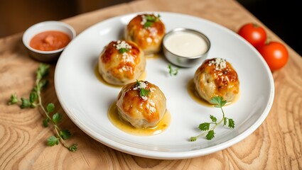 Closeup of meatballs and spaghetti with tomato sauce dish, a classic Italian meal