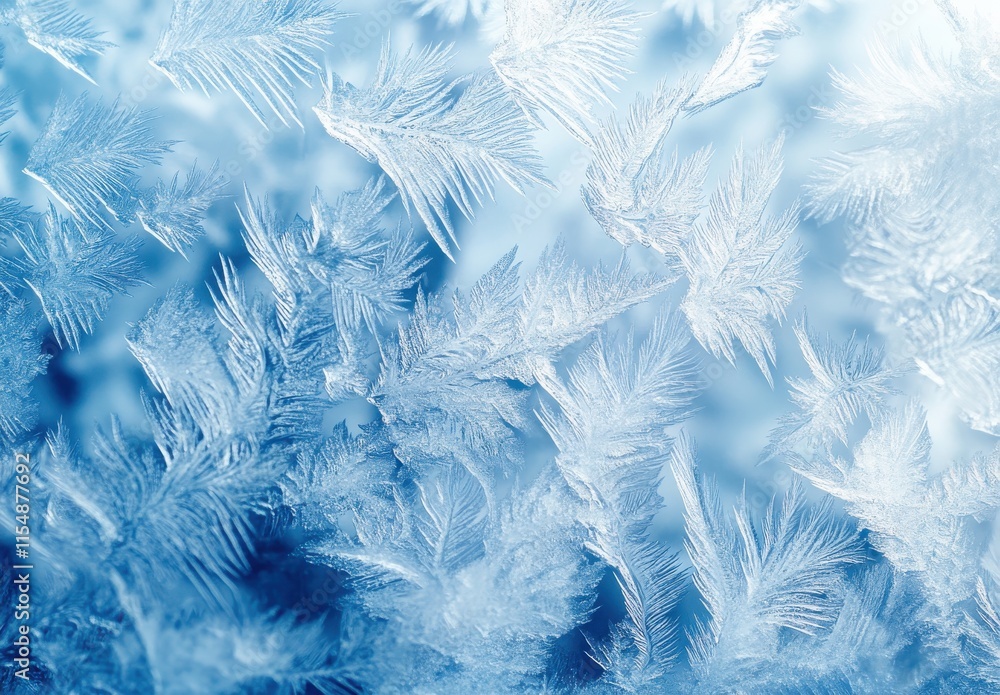 Poster beautiful frost patterns on a cold winter surface creating an intricate display of nature's artistry