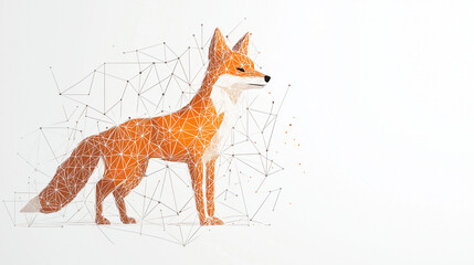 Obraz premium Digital Fox: A modern, geometric illustration of a red fox, rendered in a low-poly style with connecting lines and nodes, evokes a sense of digital art, technology, and nature's elegance. 
