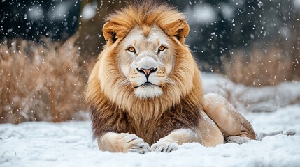Obraz premium Majestic Lion in Winter Snow