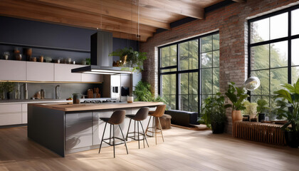 Fototapeta premium a beautiful kitchen and dining room