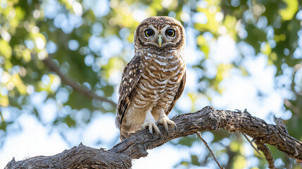 Fototapeta premium Spotted Owl Perched on Branch 