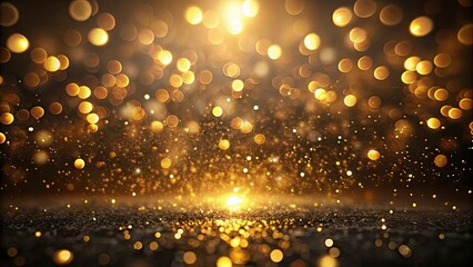 Dark Background with Golden Glitter and Sparkling Lights for Elegant Designs