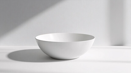 Elegant minimalist ceramic bowl with soft shadows studio setting still life contemporary design close-up perspective