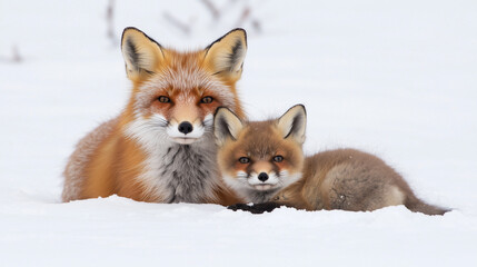 Obraz premium Winter Wonderland: Red Fox Family in Snow 