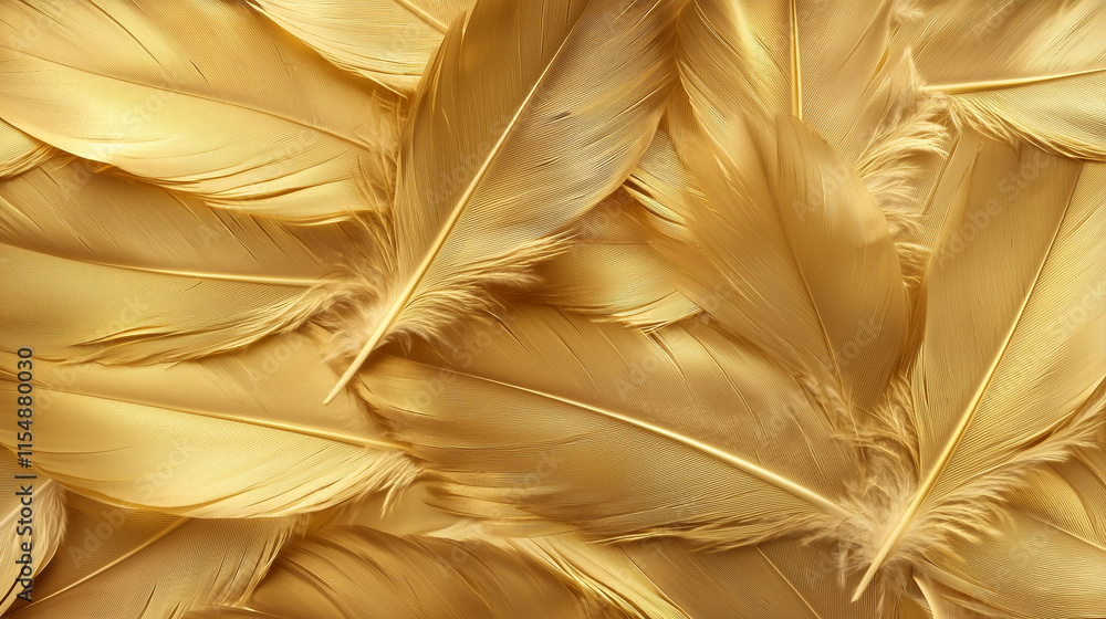 Poster golden feather texture: luxurious golden feathers create a rich, textured background. perfect for ad