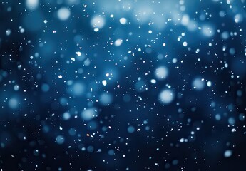 Obraz premium Beautiful Snowfall in Winter Night, Soft Bokeh Effect Creating a Dreamy Atmosphere, Blue Background with Gentle Falling Snowflakes for Seasonal Imagery