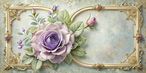 Elegant Lavender Rose in Ornate Gilded Frame with Delicate Buds and Lush Foliage