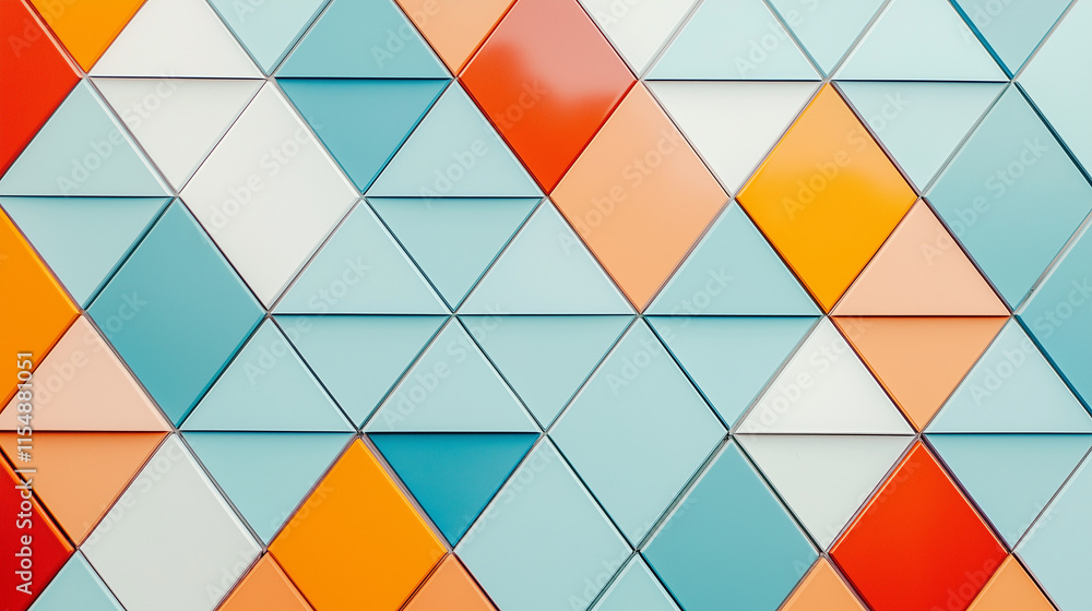 Poster vibrant triangle mosaic: a captivating pattern of colorful triangles creates a visually stunning geo