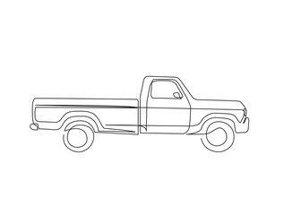 Continuous one line drawing of modern truck transportaion. double cabin truck single line illustration. Editable outline.