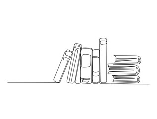 Continuous one line drawing stack of books vector.. Education books line art vector illustration, education concept. Editable line.