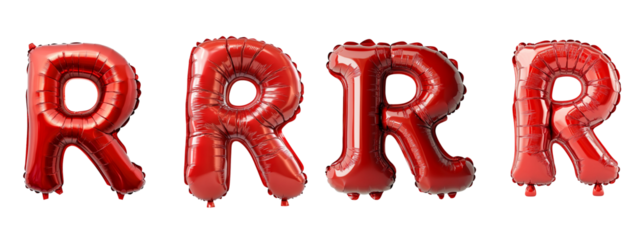 Colorful red balloons spelling the letter R.,transparent background
