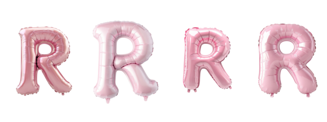 Pink balloon letters R for festive celebrations.,transparent background