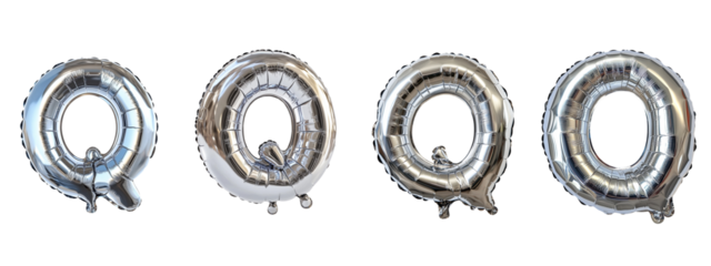 Shiny balloon letters spelling out the letter Q.,transparent background