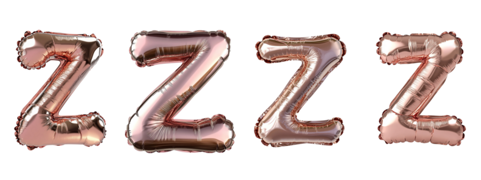 Shiny rose gold ZZZ balloons for relaxation theme.,transparent background