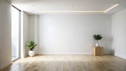 Fototapeta premium Bright Minimalist Empty Room with Large Window and Potted Plants