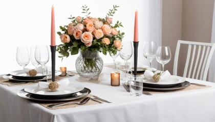 Elegant Peach Rose Centerpiece on a Formal Table Setting
