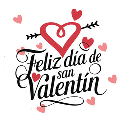 Feliz dia de San Valentin lettering spanish calligraphy Happy Valentines Day love Vector text illustration template for poster, postcard, logo design, flyer, banner, sticker, t-shirt  design print 