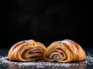 Fototapeta premium Delicious Sweet Pastry Caramel Filled Baked Dessert Food Photography