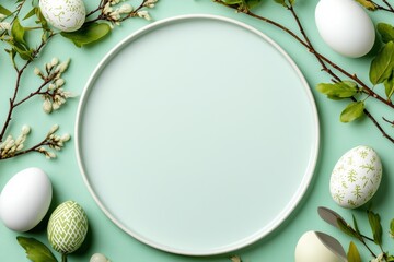 A Wonderful Spring Celebration Imagine a serene Easter scene, adorned with lush greenery and vibrant eggs, creating an enchanting atmosphere for all to embrace and enjoy together this season