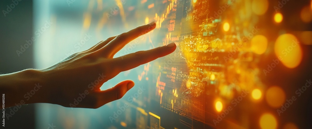 Poster a hand reaches toward a glowing digital interface with data visuals.
