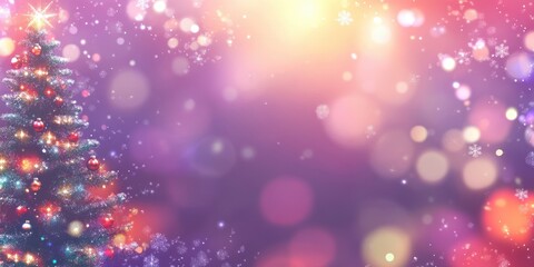 Obraz premium Bright and Colorful Christmas Tree with Beautiful Bokeh Lights and Soft Snowfall in a Dreamy Holiday Background for Festive Celebrations and Seasonal Greetings