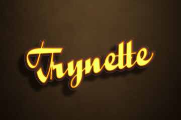 Yellow Neon Light Text Effect of name Trynette on Golden background.