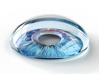 A 3D rendering of a human eye under a clear dome, representing ocular health or vision correction.
