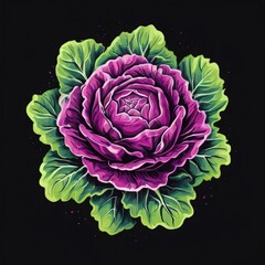 the AI Image Generator, Purple Cabbage Illustration with Green Leaves