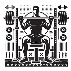 
Strong Smiling Man Doing Bench Press Exercise Cartoon Vector Illustration
