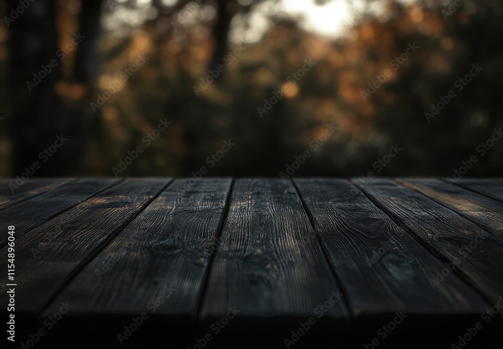 Poster captivating rustic wooden table surface with beautiful natural bokeh background and soft golden ligh