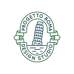 Simple Logo with Tower of Pisa design studio icon. Simple Logo with of the iconic Italian landmark. Ideal for travel, tourism, and historical themes in web and app design. Vector illustration.