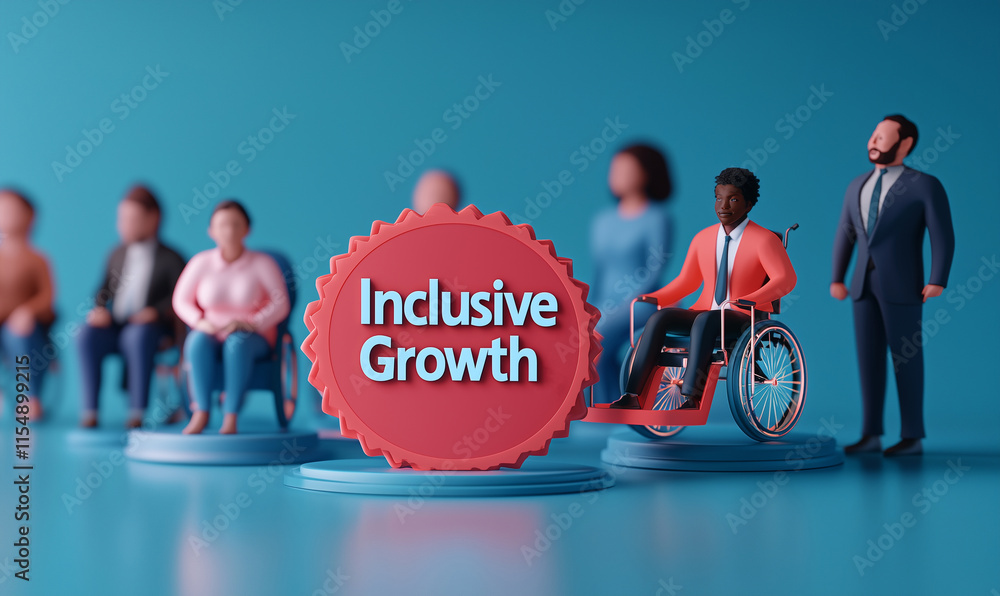 Poster miniature figures representing diversity with a focus on inclusive growth, featuring individuals wit