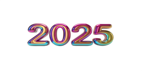 3D iridescent 2025 numbers with a colorful finish	
