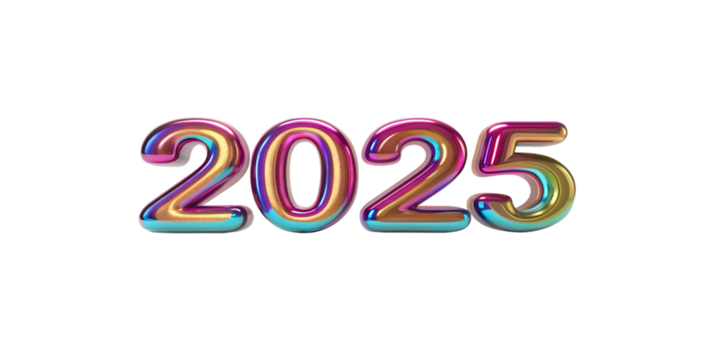 3D iridescent 2025 numbers with a colorful finish	
