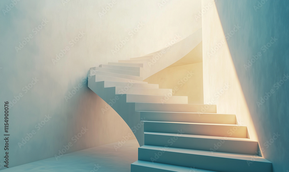 Aufkleber a modern, illuminated spiral staircase leads upward in a minimalist architectural space, creating a 