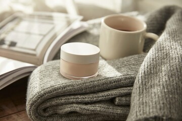 cosmetics placed in the sunlit area