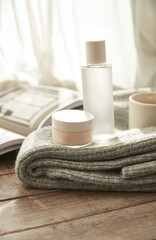 cosmetics placed in the sunlit area