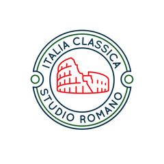 Simple Logo with Coliseum Italia Classica icon. Simple Logo with the famous Roman Colosseum. Perfect for travel, tourism, and historical themes in web and app design. Vector illustration