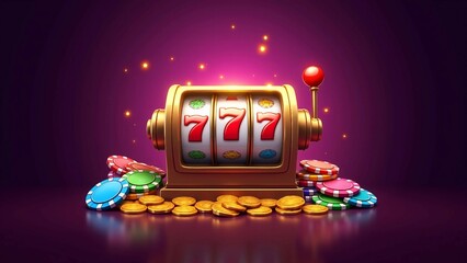 Slot Machine Jackpot with Chips and Coins on a Vibrant Background
