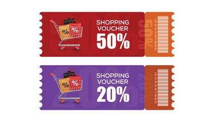 Shopping Voucher Coupon set, coupons, discount coupon, gift voucher, coupon book.Various coupon promotion illustration