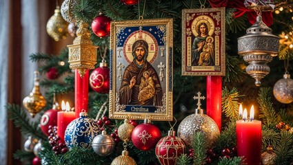 Traditional Orthodox Christmas Decorations with Beautiful Ornaments