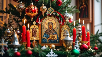 Traditional Orthodox Christmas Decorations with Beautiful Ornaments