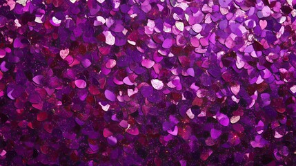 Fototapeta premium top view on flat surface with purple color shining sparkling tinsel, texture background 