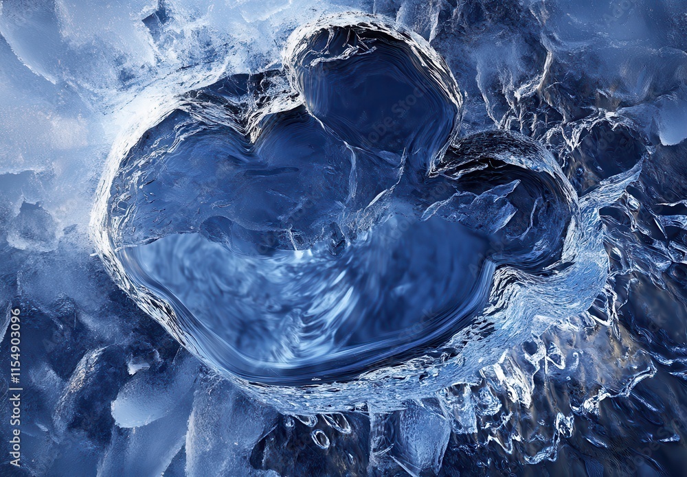Poster close-up of a unique ice formation with intricate patterns, texture and reflections captured in deta