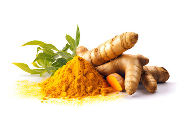 Naklejka premium Turmeric and turmeric powder are spices and herbs.