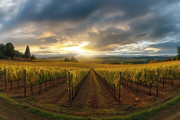Naklejka premium Scenic Vineyard in Dundee, Oregon Capturing the Vibrant Colors of Fall