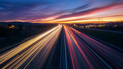 Obraz premium Highway at Sunset with Light Trails